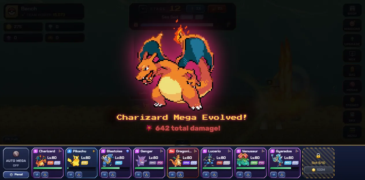 Charizard Mega Evolves and deals 642 total damage